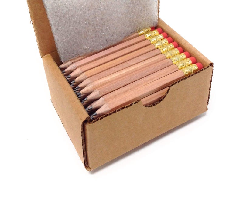 Express Pencils Half Pencils with Eraser - Golf, Pew, Short, Mini, Non Toxic, Wooden, Hexagon, Sharpened, #2 Pencil, Color - Natural Wood, Box of 72, (Half Gross) Golf Pocket Pencils TM - Image 1